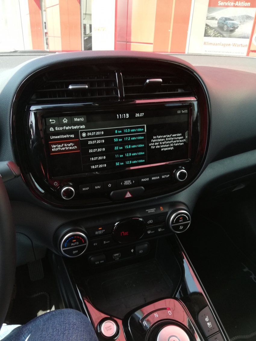 Kia e-Soul Navi- und Verbrauchsanzeige