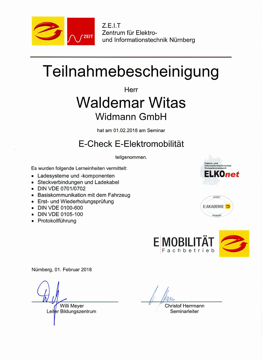 Zertifikat E-Check E-Mobilität Zertifikat E-Check E-Mobilität